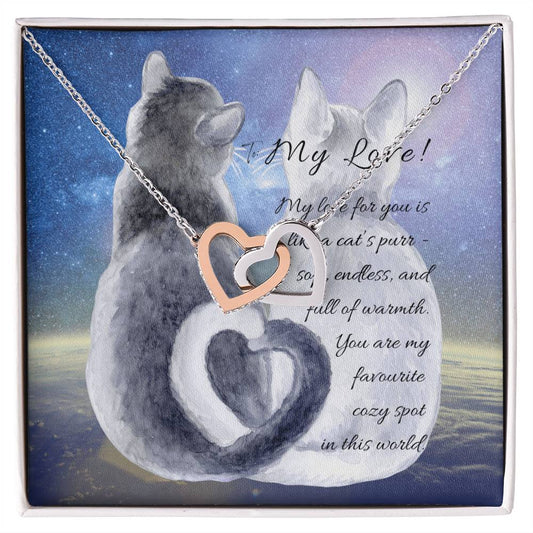 "Interlocking Hearts Necklace" A message card and two box options -NE803