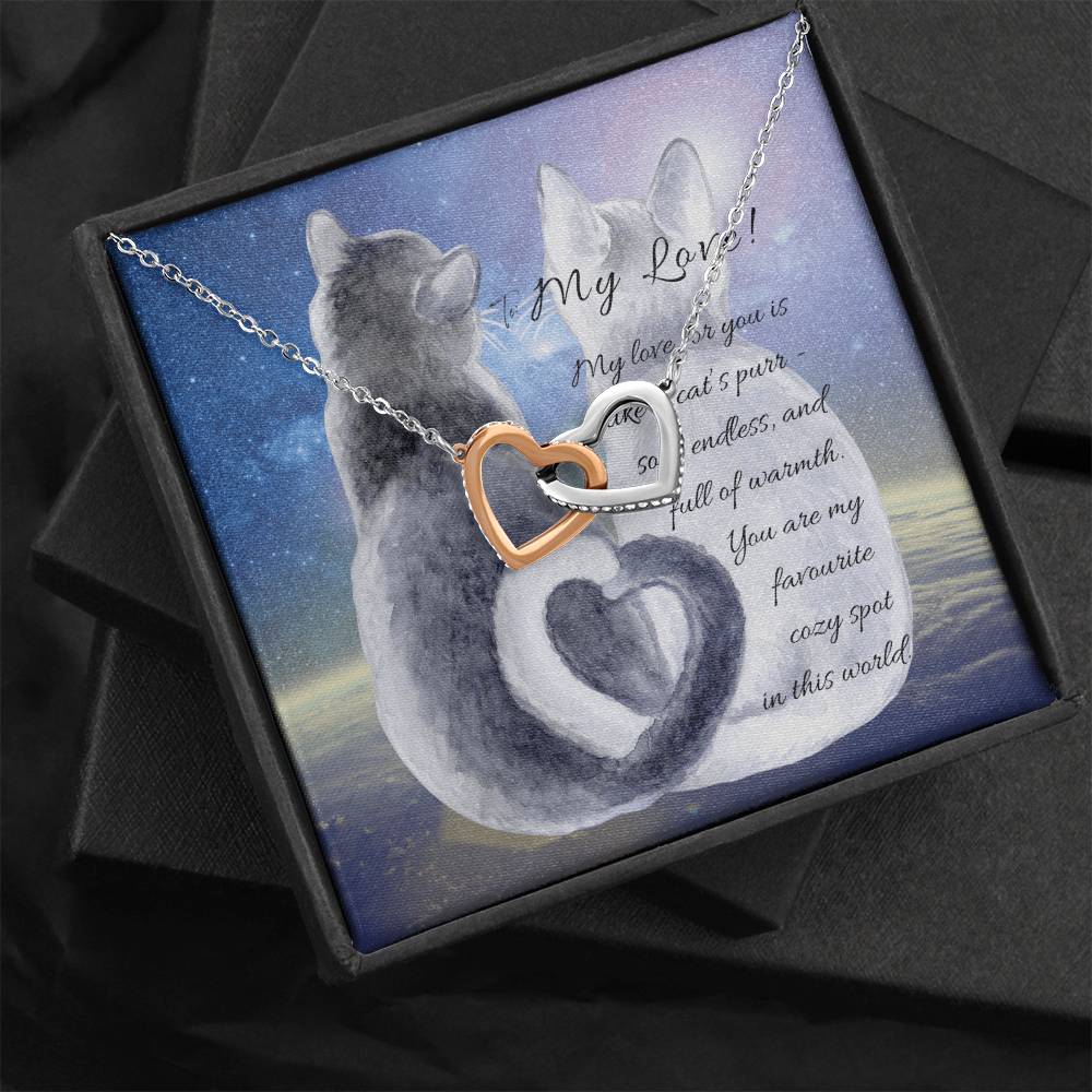 "Interlocking Hearts Necklace" A message card and two box options -NE803