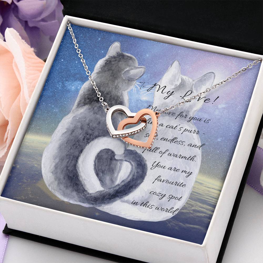 "Interlocking Hearts Necklace" A message card and two box options -NE803