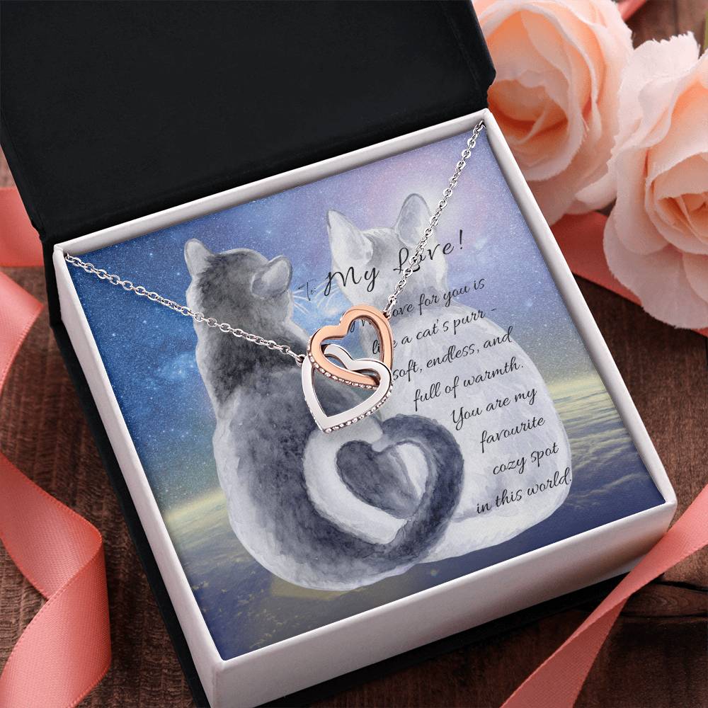 "Interlocking Hearts Necklace" A message card and two box options -NE803