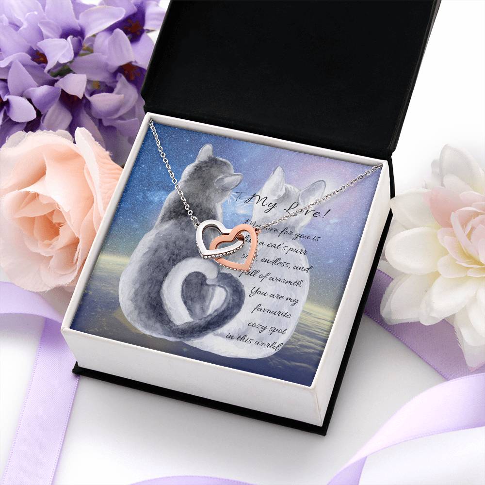 "Interlocking Hearts Necklace" A message card and two box options -NE803