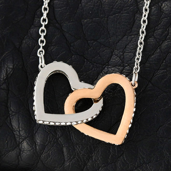 "Interlocking Hearts Necklace" A message card and two box options -NE803