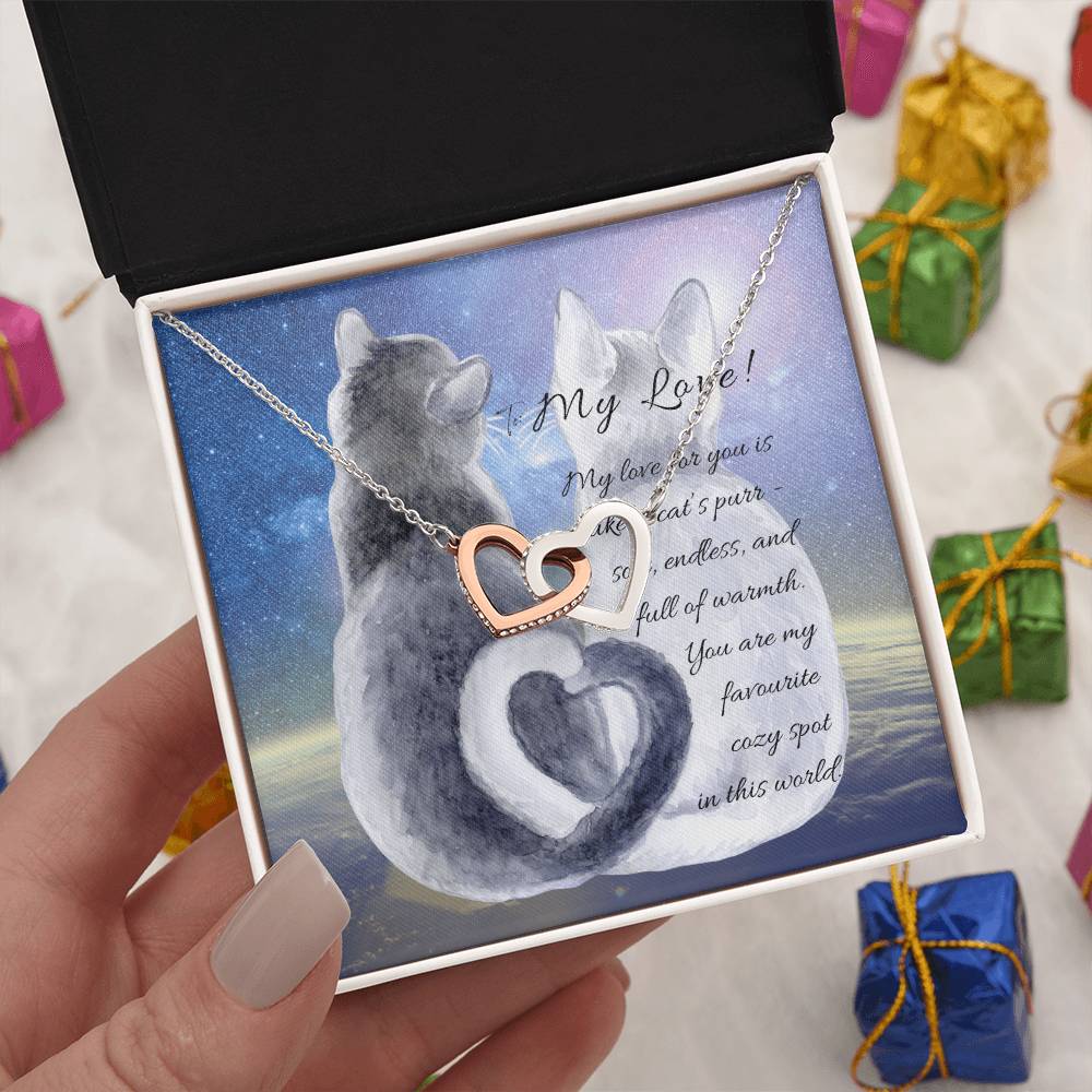 "Interlocking Hearts Necklace" A message card and two box options -NE803