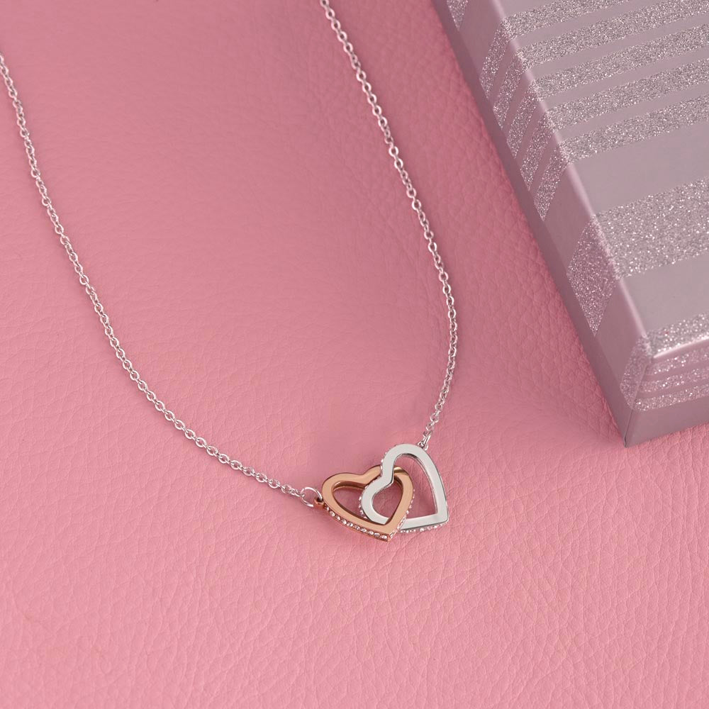 "Interlocking Hearts Necklace" A message card and two box options -NE803