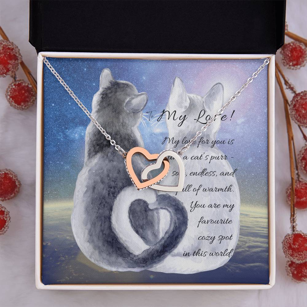 "Interlocking Hearts Necklace" A message card and two box options -NE803