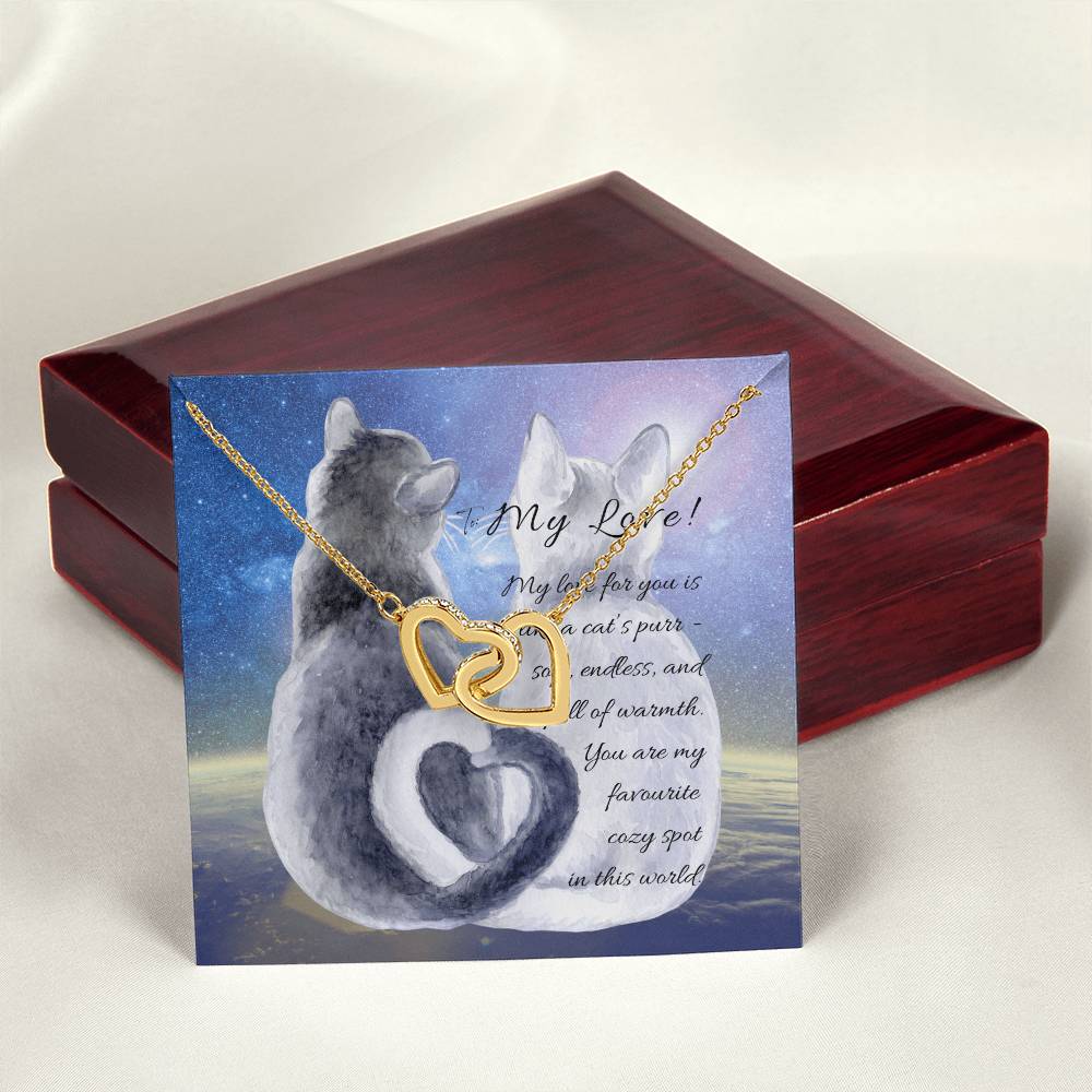 "Interlocking Hearts Necklace" A message card and two box options -NE803