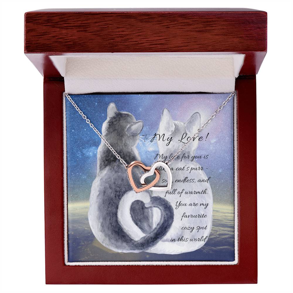 "Interlocking Hearts Necklace" A message card and two box options -NE803