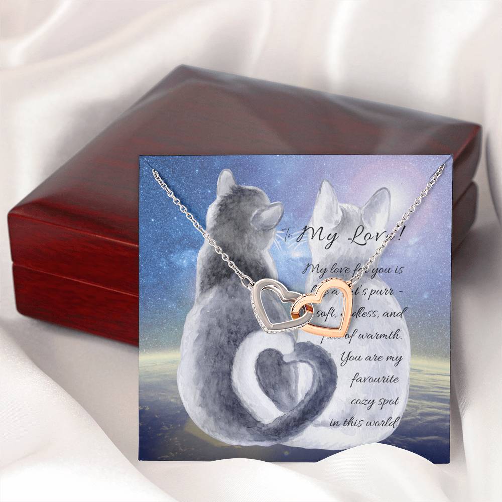 "Interlocking Hearts Necklace" A message card and two box options -NE803