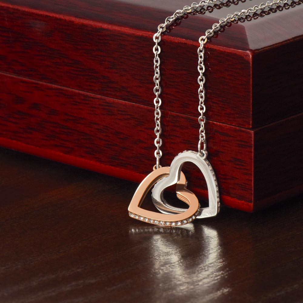 "Interlocking Hearts Necklace" A message card and two box options -NE803