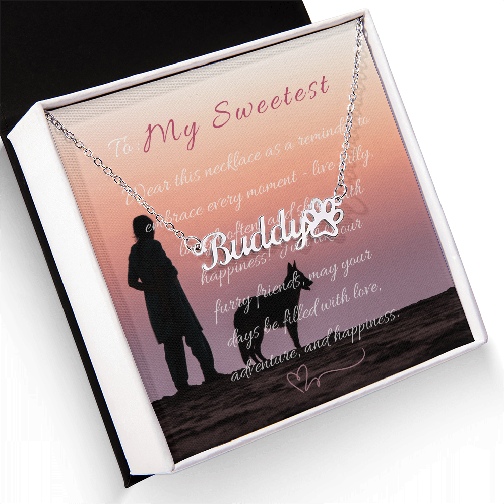 "Personalized Paw Print Name Necklace" –Customize with a name! -NN1105