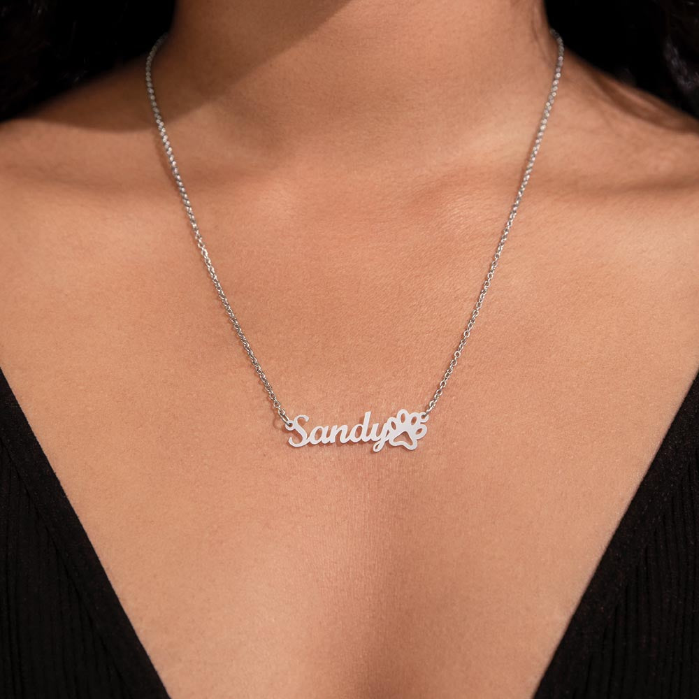 "Personalized Paw Print Name Necklace" –Customize with a name! -NN1105