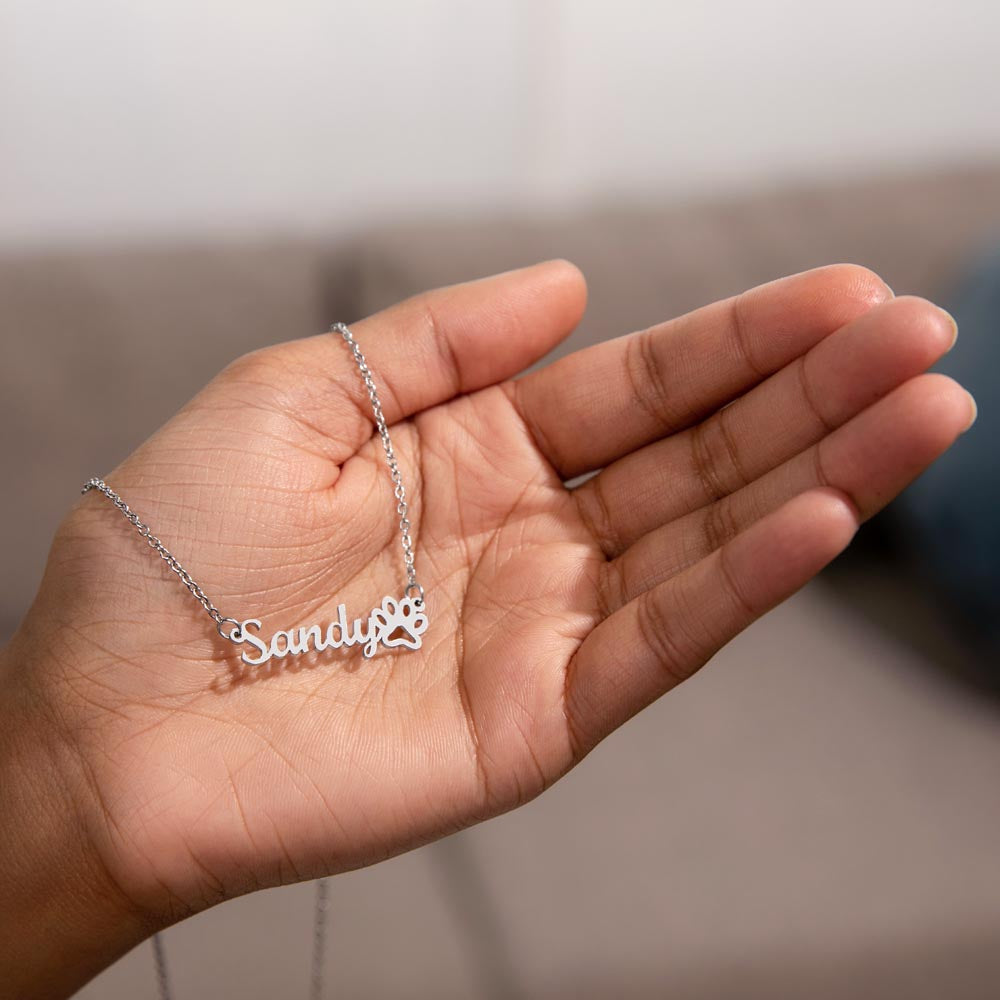 "Personalized Paw Print Name Necklace" –Customize with a name! -NN1105