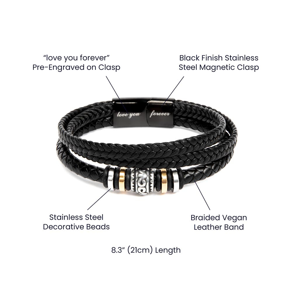 Men's "Love You Forever Bracelet". Engraved with a heartfelt message, two box options. -BL501