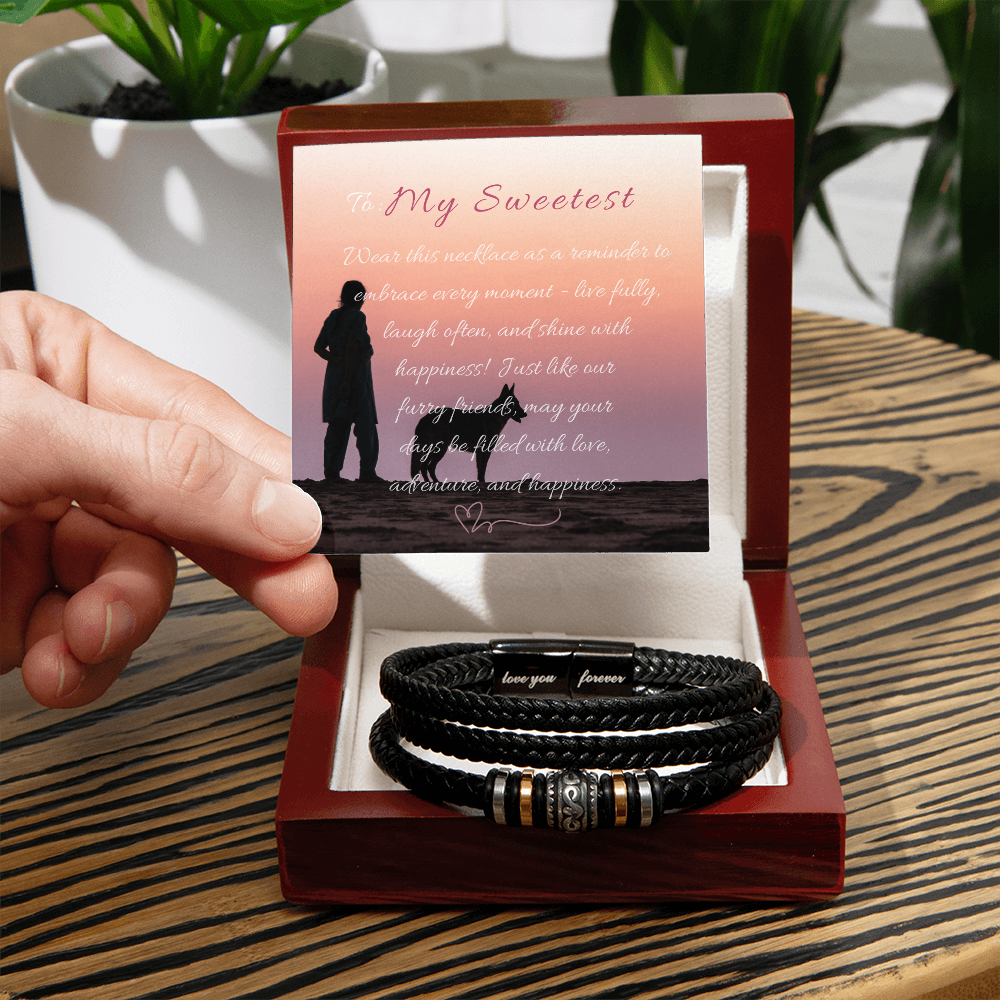 Men's "Love You Forever Bracelet". Engraved with a heartfelt message, two box options. -BL505