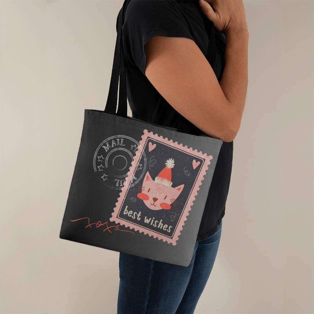 "Classic Tote Bag" with delightful post-stamp cat images and best wishes text. -HLTBCT 701