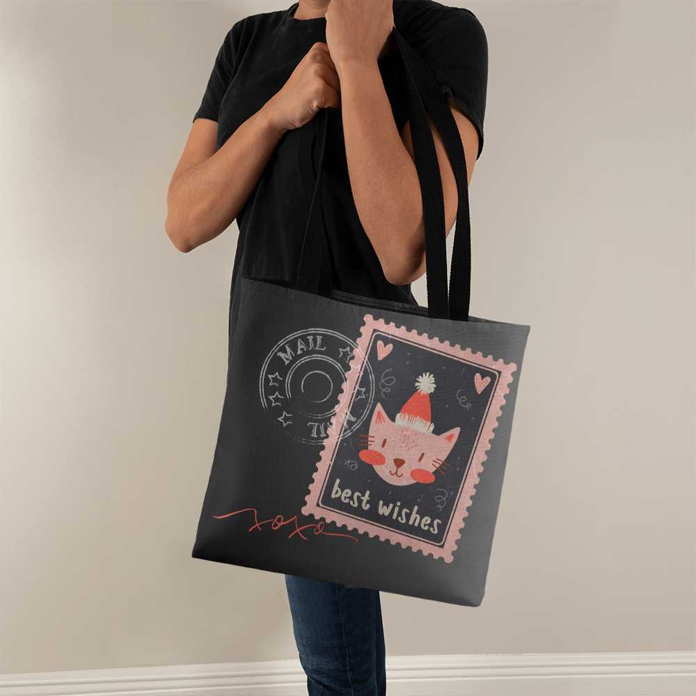 "Classic Tote Bag" with delightful post-stamp cat images and best wishes text. -HLTBCT 701