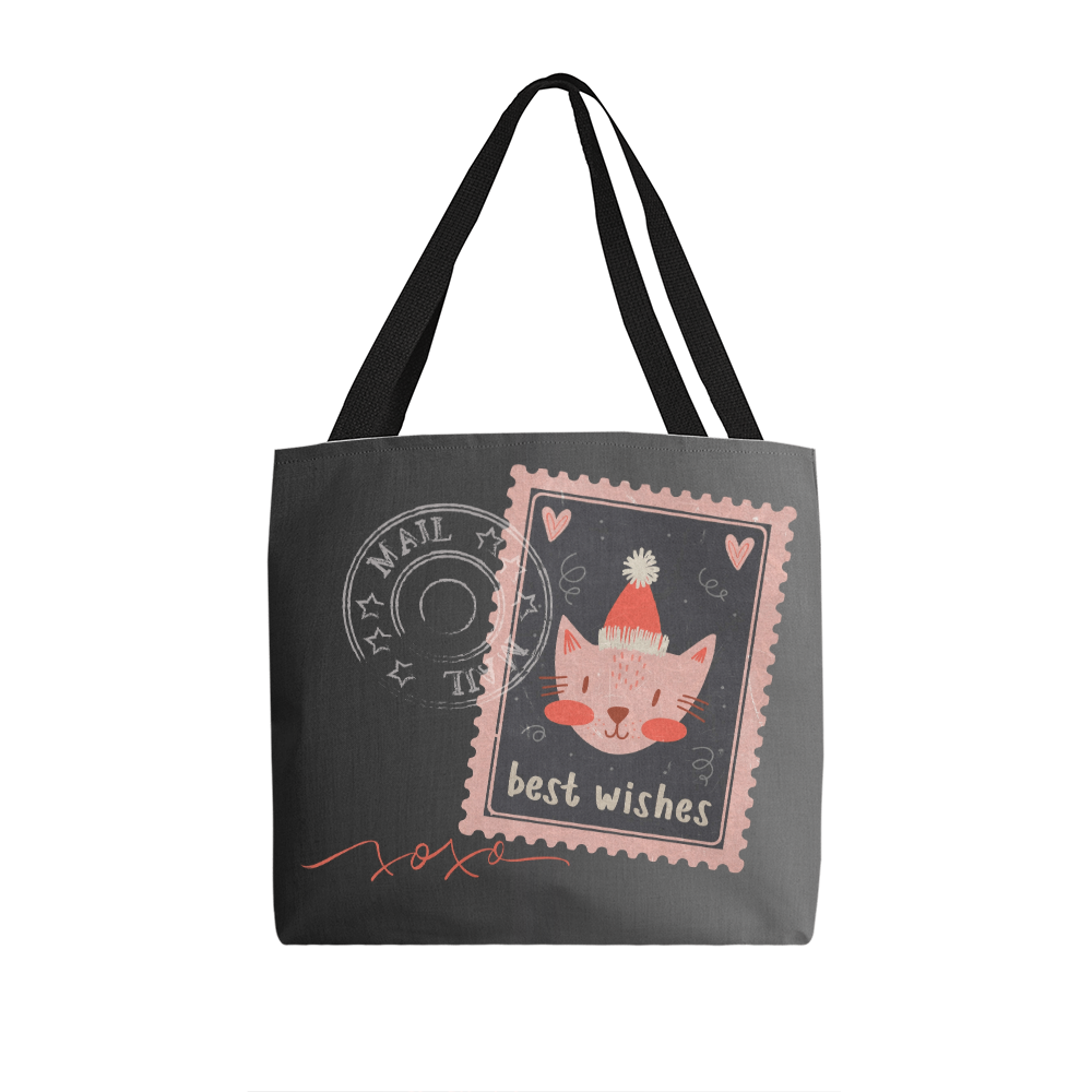 "Classic Tote Bag" with delightful post-stamp cat images and best wishes text. -HLTBCT 701