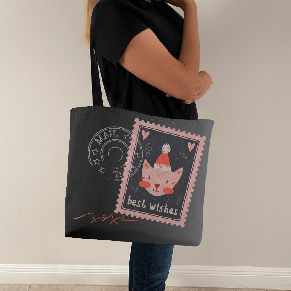 "Classic Tote Bag" with delightful post-stamp cat images and best wishes text. -HLTBCT 701